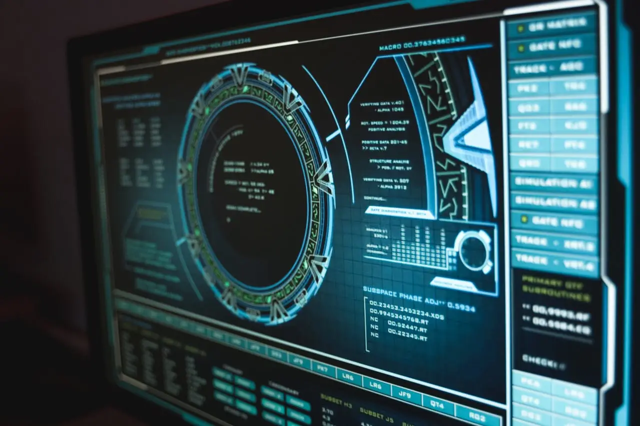 Home Close-up view of a high-tech computer interface displaying cyber security data, enhancing digital protection.
